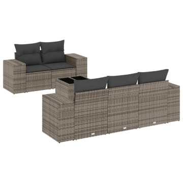 Set mobilier grădină cu perne, 6 piese, gri, poliratan - Img 2