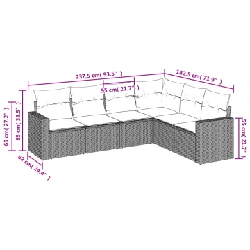 Set mobilier grădină cu perne, 6 piese, gri, poliratan - Img 3