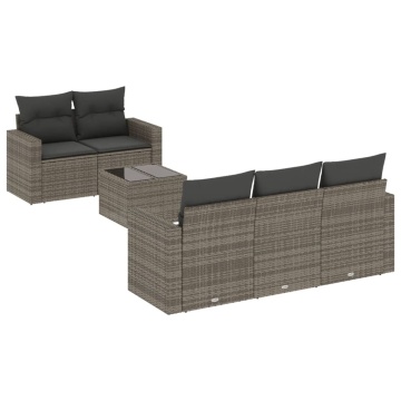 Set mobilier grădină cu perne, 6 piese, gri, poliratan - Img 2