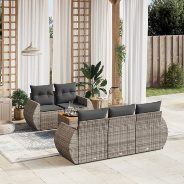 Set mobilier grădină cu perne, 6 piese, gri, poliratan - Img 1