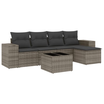 Set mobilier grădină cu perne, 6 piese, gri, poliratan - Img 2
