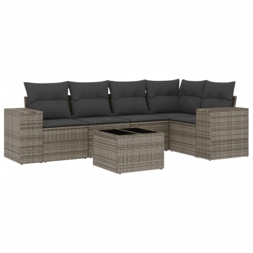 Set mobilier grădină cu perne, 6 piese, gri, poliratan - Img 2