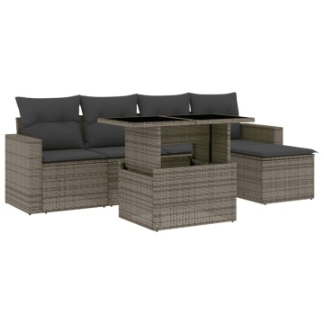 Set mobilier grădină cu perne, 6 piese, gri, poliratan - Img 2