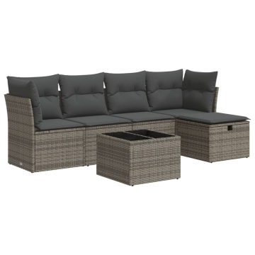 Set mobilier grădină cu perne, 6 piese, gri, poliratan - Img 2