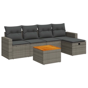 Set mobilier grădină cu perne, 6 piese, gri, poliratan - Img 2