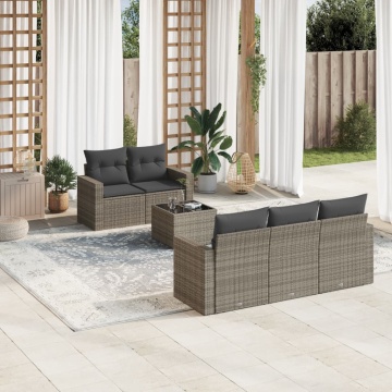 Set mobilier grădină cu perne, 6 piese, gri, poliratan - Img 1