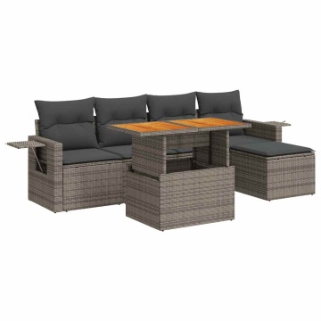 Set mobilier grădină cu perne, 6 piese, gri, poliratan - Img 2