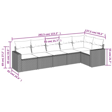 Set mobilier grădină cu perne, 6 piese, gri, poliratan - Img 3