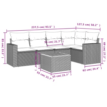 Set mobilier grădină cu perne, 6 piese, gri, poliratan - Img 3