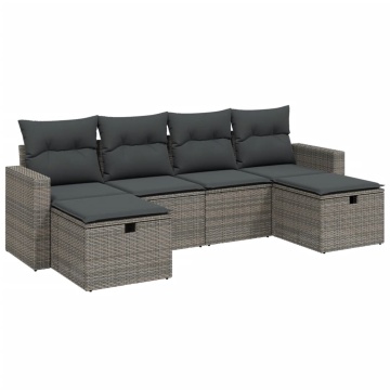 Set mobilier grădină cu perne, 6 piese, gri, poliratan - Img 2