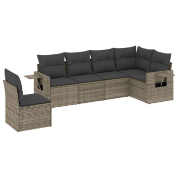 Set mobilier grădină cu perne, 6 piese, gri, poliratan - Img 2