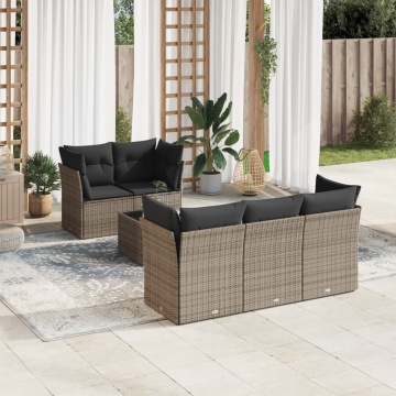 Set mobilier grădină cu perne, 6 piese, gri, poliratan - Img 1