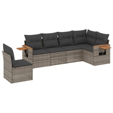 Set mobilier grădină cu perne, 6 piese, gri, poliratan - Img 2