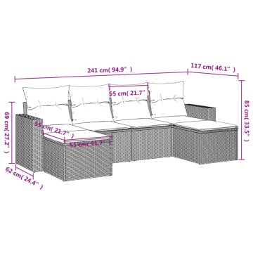 Set mobilier grădină cu perne, 6 piese, gri, poliratan - Img 3