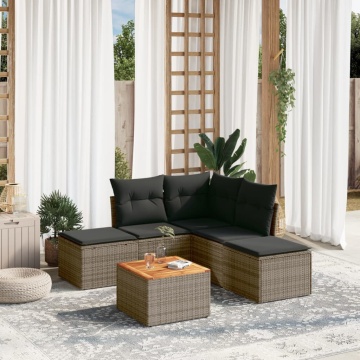 Set mobilier grădină cu perne, 6 piese, gri, poliratan - Img 1
