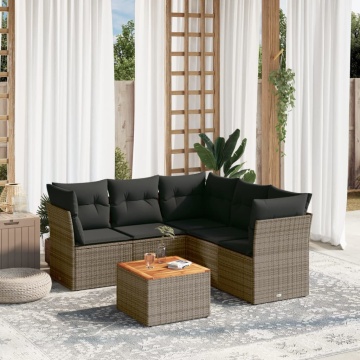 Set mobilier grădină cu perne, 6 piese, gri, poliratan - Img 1