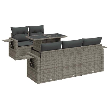 Set mobilier grădină cu perne, 6 piese, gri, poliratan - Img 2