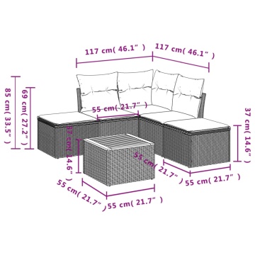 Set mobilier grădină cu perne, 6 piese, gri, poliratan - Img 3