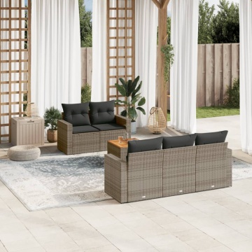 Set mobilier grădină cu perne, 6 piese, gri, poliratan - Img 1
