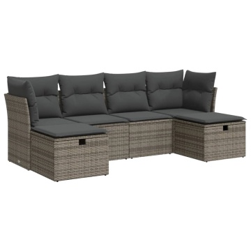 Set mobilier grădină cu perne, 6 piese, gri, poliratan - Img 2