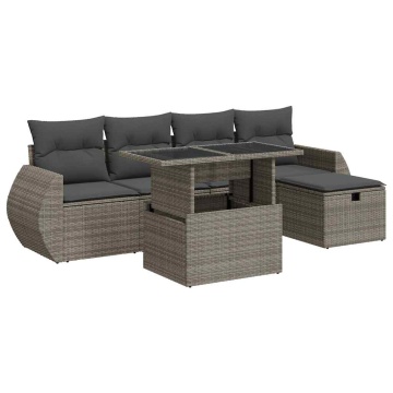 Set mobilier grădină cu perne, 6 piese, gri, poliratan - Img 2
