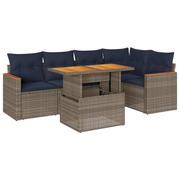 Set mobilier grădină cu perne, 6 piese, gri, poliratan - Img 2