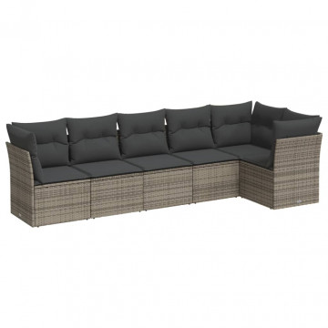 Set mobilier grădină cu perne, 6 piese, gri, poliratan - Img 2
