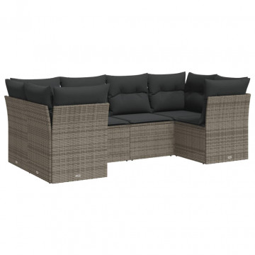 Set mobilier grădină cu perne, 6 piese, gri, poliratan - Img 2