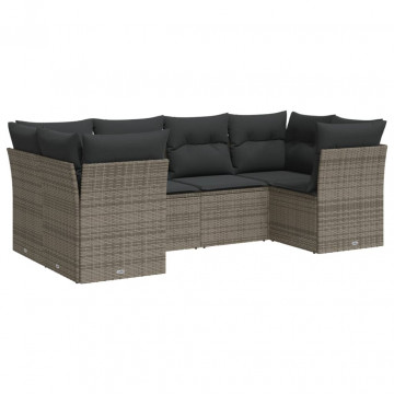 Set mobilier grădină cu perne, 6 piese, gri, poliratan - Img 2