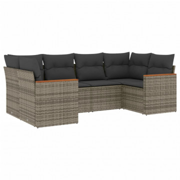Set mobilier grădină cu perne, 6 piese, gri, poliratan - Img 2