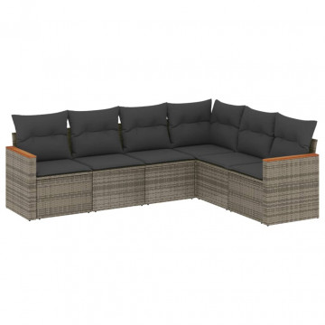 Set mobilier grădină cu perne, 6 piese, gri, poliratan - Img 2