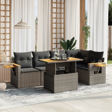 Set mobilier grădină cu perne, 6 piese, gri, poliratan - Img 1