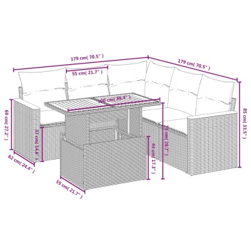 Set mobilier grădină cu perne, 6 piese, gri, poliratan - Img 3