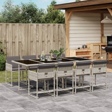 Set mobilier grădină cu perne, 9 piese, gri deschis, poliratan - Img 1