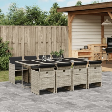 Set mobilier grădină cu perne, 9 piese, gri deschis, poliratan - Img 1