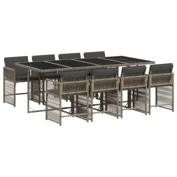 Set mobilier grădină cu perne, 9 piese, gri, poliratan - Img 2