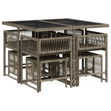 Set mobilier grădină cu perne, 9 piese, gri, poliratan - Img 3