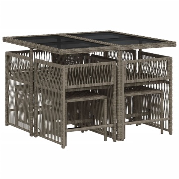 Set mobilier grădină cu perne, 9 piese, gri, poliratan - Img 3