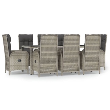 Set mobilier grădină cu perne, 9 piese, gri, poliratan - Img 2