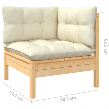 Set mobilier grădină cu perne crem, 3 piese, lemn masiv de pin - Img 7