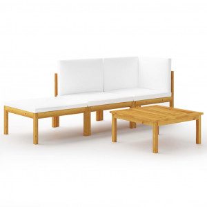 Set mobilier grădină cu perne, crem, 4 piese, lemn masiv acacia - Img 1