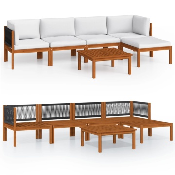 Set mobilier grădină cu perne, crem, 6 piese, lemn masiv acacia - Img 2