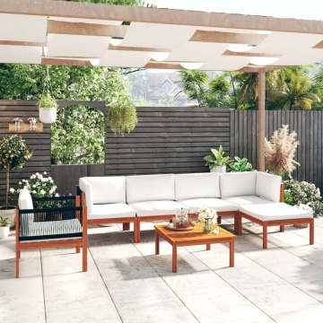 Set mobilier grădină cu perne crem, 7 piese, lemn masiv acacia - Img 1
