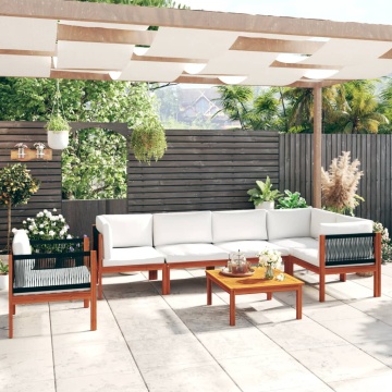 Set mobilier grădină cu perne, crem, 7 piese, lemn masiv acacia - Img 1
