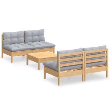 Set mobilier grădină cu perne gri, 5 piese, lemn masiv de pin - Img 2