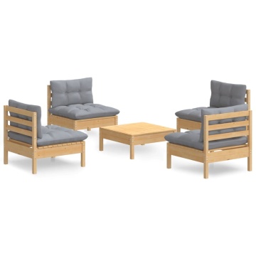 Set mobilier grădină cu perne gri, 5 piese, lemn masiv de pin - Img 2