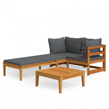 Set mobilier grădină cu perne gri închis, 3 piese, lemn acacia - Img 2