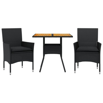 Set mobilier grădină perne 3 piese negru poliratan/lemn acacia - Img 2