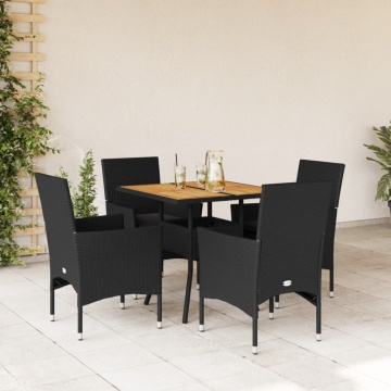 Set mobilier grădină perne 5 piese negru poliratan/lemn acacia - Img 1