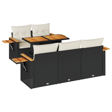 Set mobilier grădină perne 6 piese negru poliratan/lemn acacia - Img 2